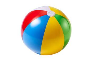 Colorful inflatable beach ball with red yellow blue and white stripes isolated on transparent background