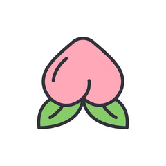 Stylized Peach With Green Leaves For Healthy Lifestyle Concept