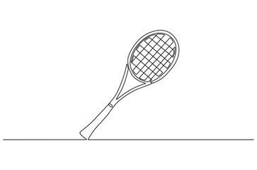 Continuous one line drawing of Tennis racket. Single line drawing illustration of tennis gear for the game. Tennis is an Olympic concept vector art. Doodle line illustration.