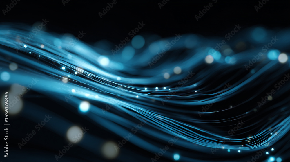 Poster abstract technology background with glowing blue lines and data stream visualization concept