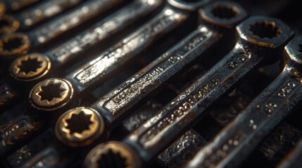 Neat arrangement of metal wrenches