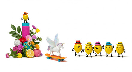 Whimsical Lemons, Unicorn, and Floral Arrangement