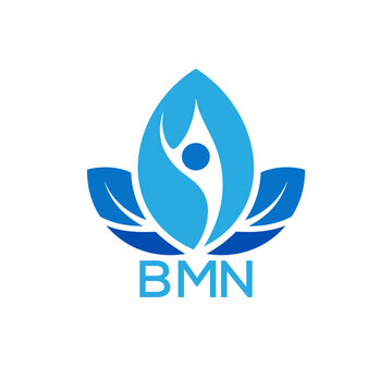 Modern Wellness Leaf Logo Design with Human Figure and BMN Letters in Blue Gradient.
