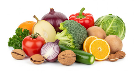 Assortment of Fresh Fruits, Vegetables, and Nuts