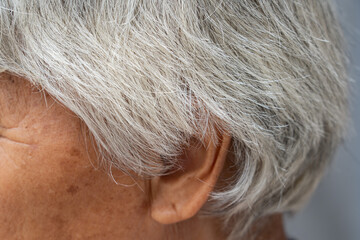 closeup of white hair asian woman texture.