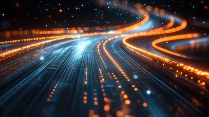 A sleek futuristic highway with glowing road lines and hovering cars 