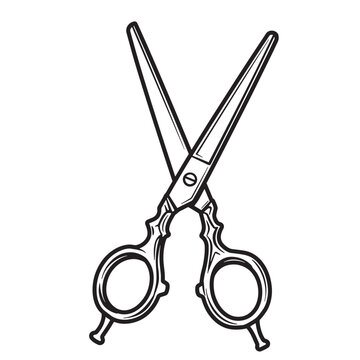 Artistic illustration of a crossed pair of open barber or hair stylist scissors in a clean silhouette perfect for branding and design projects
