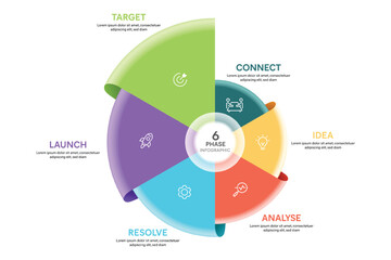 Origami Style Pie Chart Circle Infographic Template With 6 Options, Steps, Parts, Segments. Business Concept. Marketing iInfographic Vector Illustration.