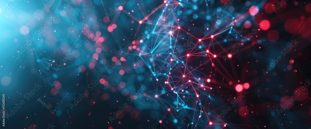 Fototapete abstract digital technology background with glowing connections and global network concept, blue col