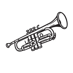Obraz premium Black and white silhouette of a trumpet musical instrument isolated on a clean white background illustration suitable for various design purposes.