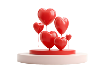 Glossy heart balloons on a layered stage