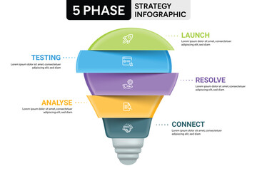 Light Bulb Origami Style Infographic Template with 5 Options, Steps, Parts, Segments. Business Concept. Marketing Infographic Vector Illustration.