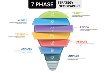 Light Bulb Origami Style Infographic Template with 7 Options, Steps, Parts, Segments. Business Concept. Marketing Infographic Vector Illustration.