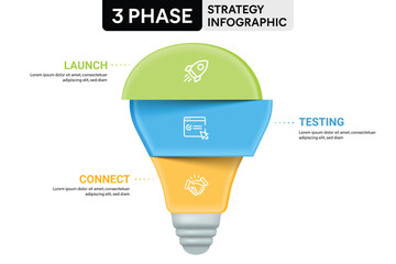 Light Bulb Origami Style Infographic Template with 3 Options, Steps, Parts, Segments. Business Concept. Marketing Infographic Vector Illustration.