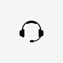 Simple black headset silhouette with mic on white background. Ideal for customer support, audio call icons, or communication vector graphics. Clean, modern, and versatile design.
