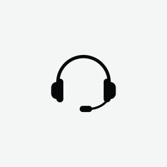 Simple black headset silhouette with mic on white background. Ideal for customer support, audio call icons, or communication vector graphics. Clean, modern, and versatile design.