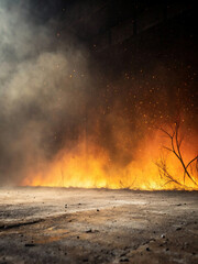 Fototapeta premium fire burning in the forest, Black brown orange yellow abstract background. Color gradient, ombre. Spots. Fire, burn, burnt effect. Or horror, a creepy concept. Light. Glow
