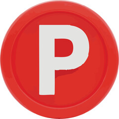 3D icon of a no parking sign with bold P symbol and red circle, plain isolated white background without shadow

