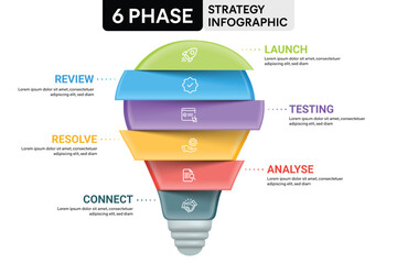 Light Bulb Origami Style Infographic Template with 6 Options, Steps, Parts, Segments. Business Concept. Marketing Infographic Vector Illustration.