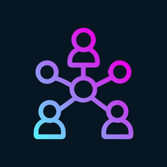 Networked people diagram with purple and blue gradient. Icon symbol illustration