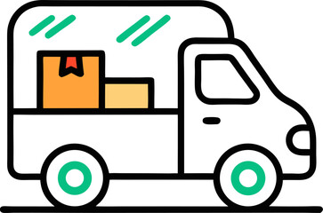 delivery van with parcel line vector