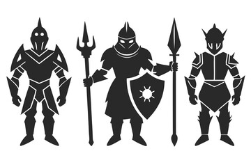 set of Medieval Knight silhouette vector illustration