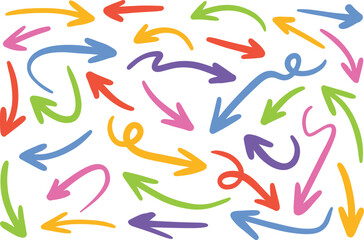 A playful and artistic collection of hand-sketched arrow graphics in various directions and styles, perfect for abstract designs and presentations.