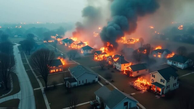 Houses burning in wildfire 