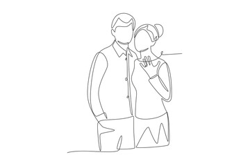 Couple after engagement ceremony. Engagement concept one-line drawing