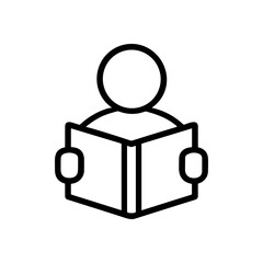 Reader immersed in open book. Icon symbol illustration