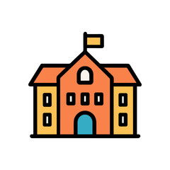 Whimsical schoolhouse with a flag flying. Icon symbol illustration