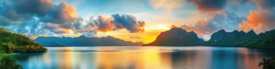 Serene sunset over a tropical lagoon