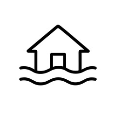 Flooded House Water engulfs home. Icon symbol illustration