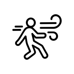 Figure fighting against strong winds. Icon symbol illustration