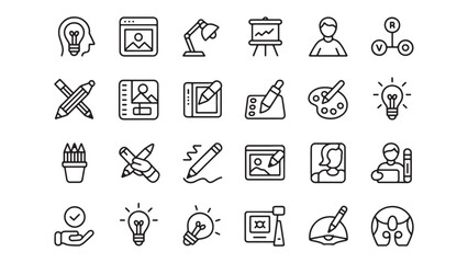 Collection of Line Icons for Creative Design, Ideas, and Teamwork