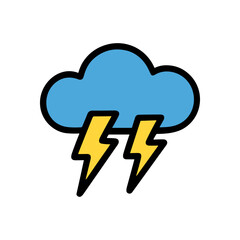 Stormy weather blue cloud lightning strikes. Icon symbol illustration