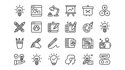 Fototapeta premium Collection of Creative Process Icons Ideas, Design, and Innovation Vector Illustrations