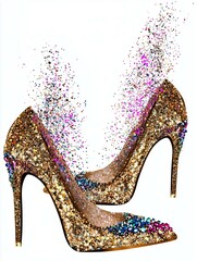 A pair of fashionable women shoes high heels with lots of glitter for special event or party 