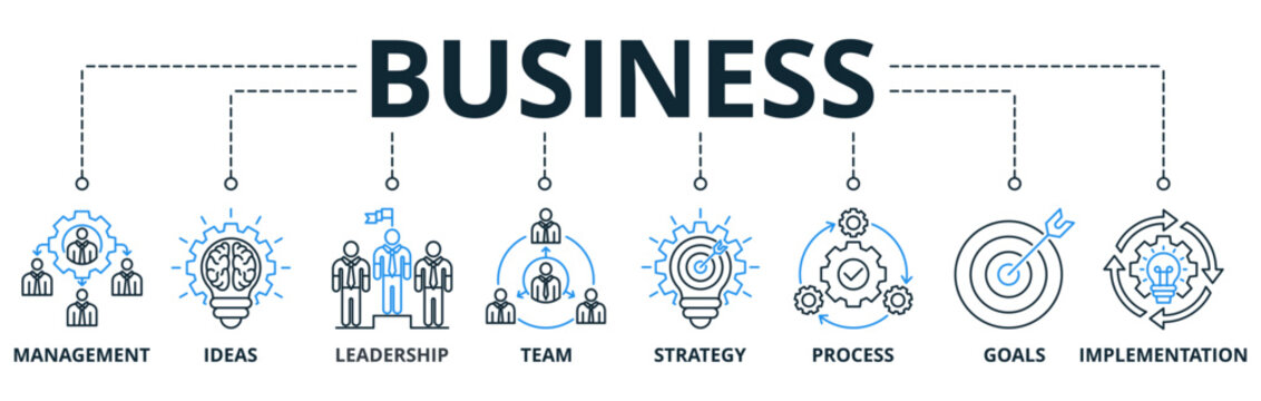 Business web banners concept vector illustration with keywords and icons