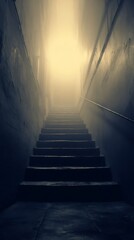 Eerie FogFilled Stairway Leads to a Bright Light at the Top