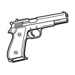 Detailed silhouette depiction of a classic semiautomatic handgun with white grip and design suitable for various graphic applications