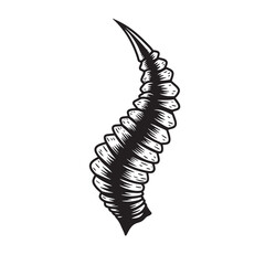 Intricate black and white illustration depicting a graceful curved horn silhouette design for creative graphic design elements
