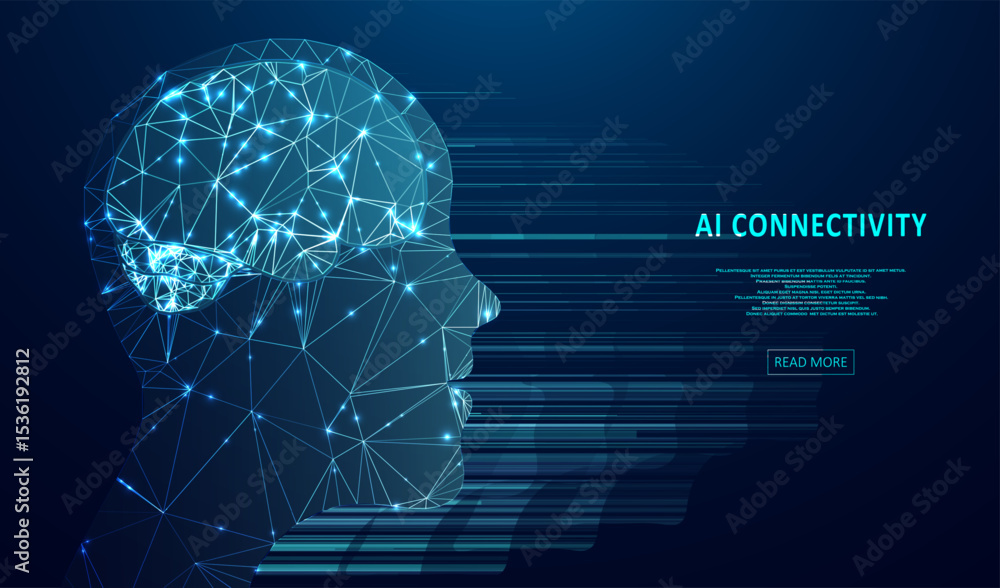 Poster artificial intelligence illustration of brain. machine learning concept. abstract glowing brain conn