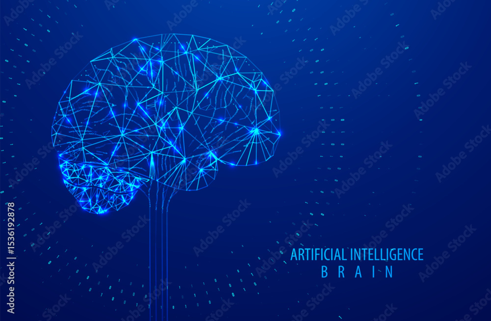 Poster artificial intelligence illustration of brain. machine learning concept. abstract glowing brain conn