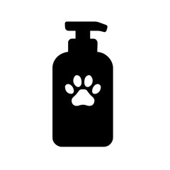 Pump bottle with paw print – represents pet shampoo or soap, solid icon