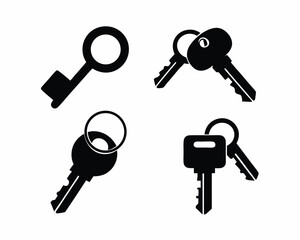 set of Keys with Keychain silhouette vector illustration