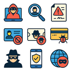 Fototapeta premium Collection of flat icons depicting various online security threats and vulnerabilities.