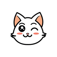 Cute White Winking Cat Face Vector