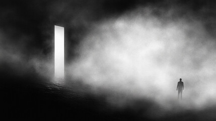 Silhouette of a person standing in darkness facing a bright doorway, symbolizing hope, recovery, and emotional healing through therapy and personal growth.

