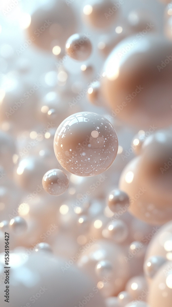 Aufkleber glistening white orbs of varying sizes arranged on a pristine white backdrop, creating a minimalist,